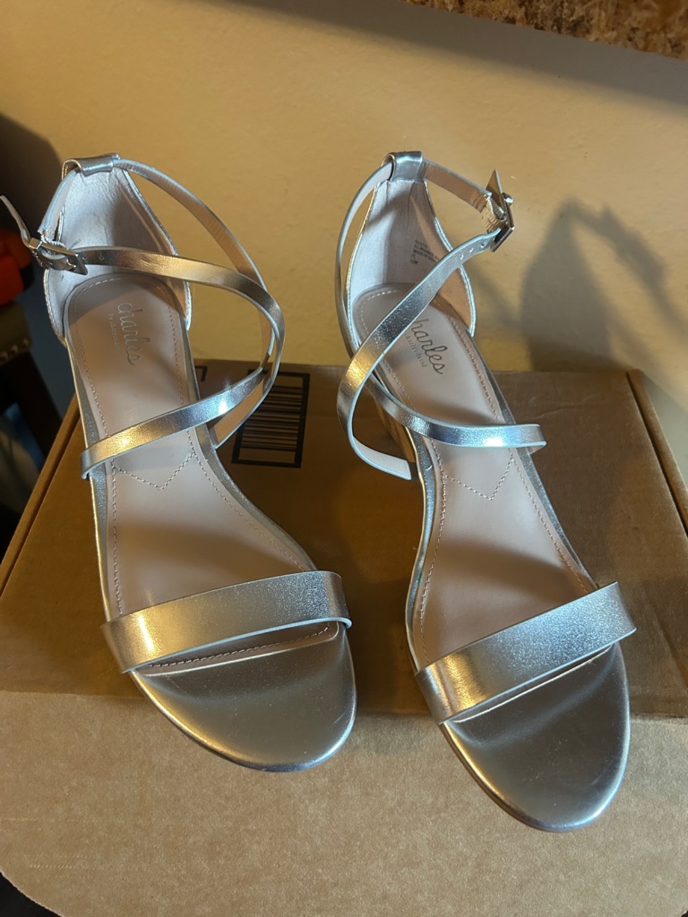 Charles By Charles David Metallic Silver Strappy Ankle-Heel Sandals